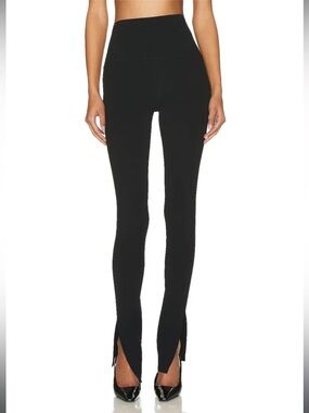 Helsa Edvin Leggings $358 Luxury Ribbed Black Split Hem Pants FWRD /Revolve NWOT